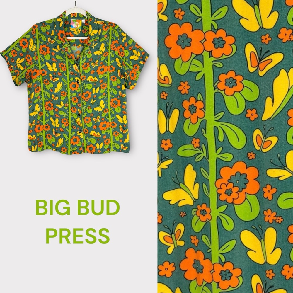 Big Bud Press Short Sleeve Pantry Button Up retro shirt S flower power 60s 70s